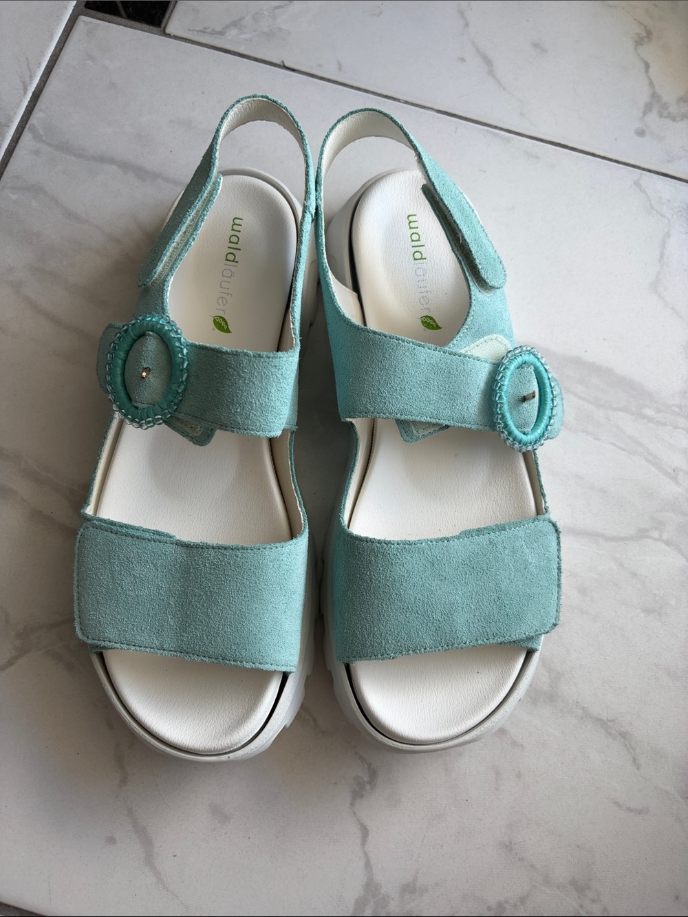 Wildflowers Mint Suede Orthopedic  Sandals with Decorative Buckle